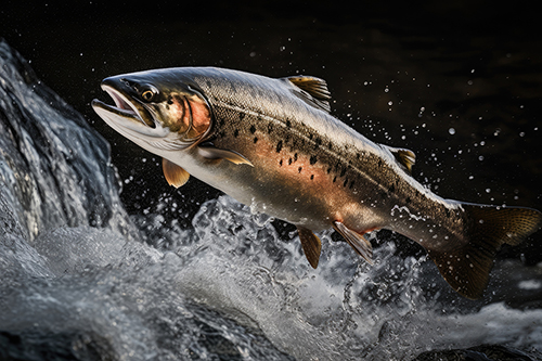 Image of a Trout jumping out of water.